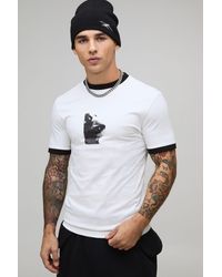 BoohooMAN - Muscle Boxy Fit Lips Printed Ringer T-Shirt - Lyst