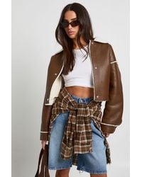 Boohoo - Petite Borg Lined Collared Aviator - Lyst