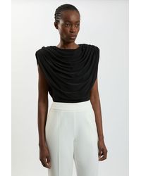 Karen Millen - Cowl Neck Strong Shoulder Jersey Bodysuit - Lyst
