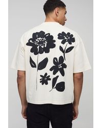 BoohooMAN - Ecru Oversized Boxy Extended Neck Floral Print T-Shirt - Lyst