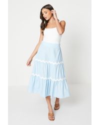 Oasis - Petite Plain Cotton Tiered Maxi Skirt - Lyst