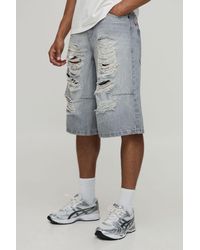 BoohooMAN - Embroidered Ripped Longline Jorts - Lyst