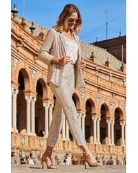 Sosandar - Champagne Sequin Tapered Trousers - Lyst