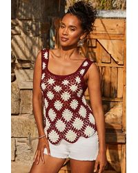 Sosandar - Cream Floral Crochet Knit Vest Top - Lyst