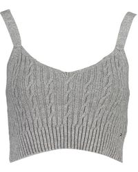 Tommy Hilfiger - Kabelgebreide V-hals Korte Croptop - Lyst