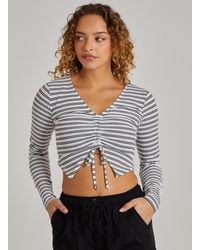 Pink Vanilla - Striped Tie Front Ribbed Crop Top - Lyst
