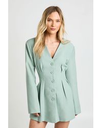 Boohoo - Petite Long Sleeve Collarless Tailored Mini Dress - Lyst