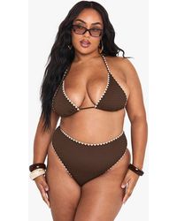 Boohoo - Plus Contrast Stitch Triangle Bikini Set - Lyst