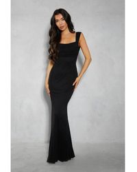 MissPap - Mesh Ruched Bust Lace Up Back Fishtail Maxi Dress - Lyst