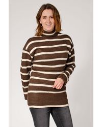 New Look - Longline Striped Roll Neck Jumper - Lyst