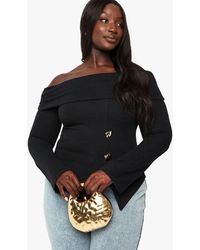 Boohoo - Plus Knitted Bardot Trim Split Hem Top - Lyst