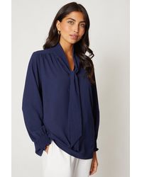 Wallis - Tie Neck Shirred Cuff Top - Lyst