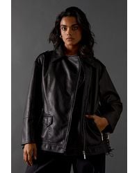 Warehouse - Oversized Whipstitch Detail Leather Jacket - Lyst