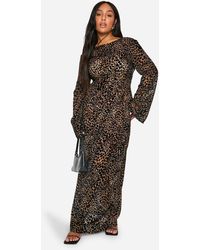 Boohoo - Leopard Devore Low Back Maxi Dress - Lyst