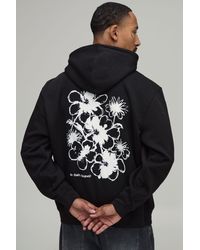 BoohooMAN - Oversized Floral Sketch Print Hoodie Cotton - Lyst