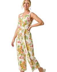 Roman - Petite Leaf Border Print Jumpsuit - Lyst