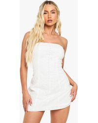 Boohoo - Broderie Button Detail Mini Dress - Lyst