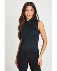 Boohoo - Ruched Sleeveless Asym Button Up Top - Lyst
