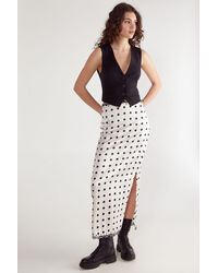 Nasty Gal - Satin Polka Dot Embroidered Split Maxi Skirt - Lyst