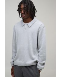 BoohooMAN - Regular Fit Fluffy Button Knitted Long Sleeve Polo - Lyst