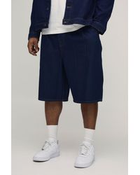 BoohooMAN - Plus Pleat Front Parachute Longline Denim Jorts - Lyst