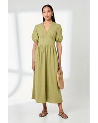 PRINCIPLES - Linen Look V-Neck Midi Dress Viscose - Lyst