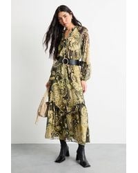 Warehouse - Printed Ruffle Detail Belted Maxi Dress - Lyst