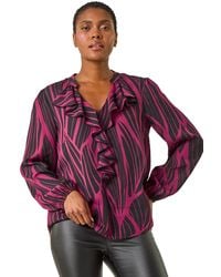 Roman - Linear Print V-Neck Ruffle Front Top - Lyst