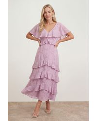 Oasis - Petite Jacquard Ruffle Maxi Dress - Lyst