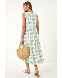 Roman - Floral Motif Tiered Midi Dress - Lyst