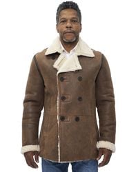 Infinity Leather - Double Breasted Shearling Sheepskin Pea Coat-Valencia - Lyst