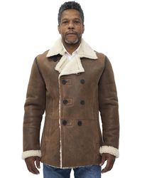 Infinity Leather - Double Breasted Shearling Sheepskin Pea Coat-Valencia - Lyst