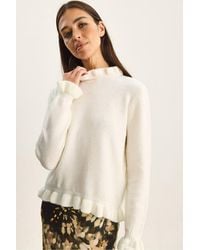 Bianco Lucci - Frilly Half Turtleneck Buttoned Knit Sweater - Lyst