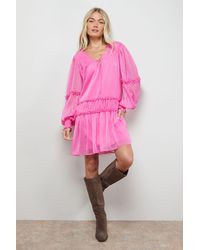 Oasis - Plain Chiffon Shirred Front Tie Neck Mini Dress - Lyst