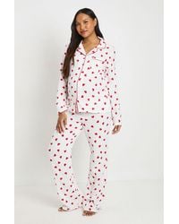 Boohoo - Tall Heart Print Muslin Long Sleeve Shirt & Trouser Pyjama Set - Lyst