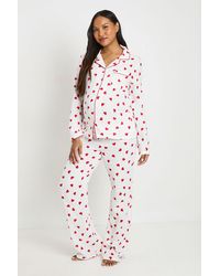 Boohoo - Tall Heart Print Muslin Long Sleeve Shirt & Trouser Pyjama Set - Lyst