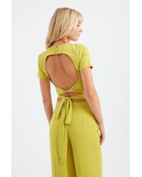 Hiccup - Lace Up Back Crop Top & Pleated Wide Leg Trousers Coord - Lyst