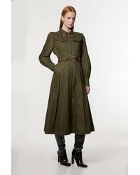 Karen Millen - Petite Cotton Sateen Collar Detail Woven Midi Shirt Dress - Lyst