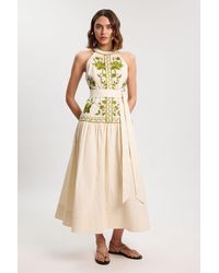 Karen Millen - Petite Rose Embroidered Cotton Twill Woven Maxi Dress - Lyst