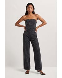 MissPap - Bandeau Denim Wide Leg Jumpsuit - Lyst