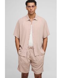 BoohooMAN - Oversized Short Sleeve Woven Shirt & Short Set - Lyst