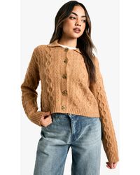 Boohoo - Cable Knit Collar Detail Cardigan - Lyst