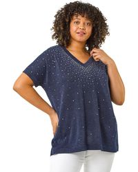 Roman - Curve Shimmer Hotfix Knit Top - Lyst
