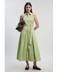 Karen Millen - Cotton Collared Halter Neck Woven Midi Shirt Dress With Dropped Waist Detail - Lyst