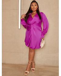 Chi Chi London - Plus Size Long Sleeve Plunge Twist Detail Midi Dress - Lyst