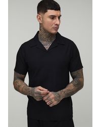 BoohooMAN - Tall Linen Blend Slim Revere Polo - Lyst