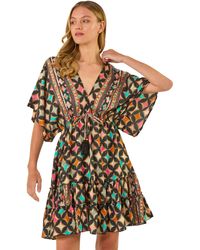 Roman - Geometric Boho Print V-Neck Mini Dress - Lyst
