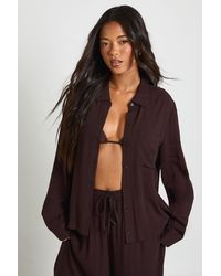Boohoo - Essentials Oversized Linen Look Shirt - Lyst