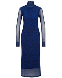 HUGO - Neshy Midi Dress (blauw/zwart) - Lyst