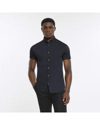 River Island - Shirt Muscle Fit Short Sleeve Material_Polyester - Lyst